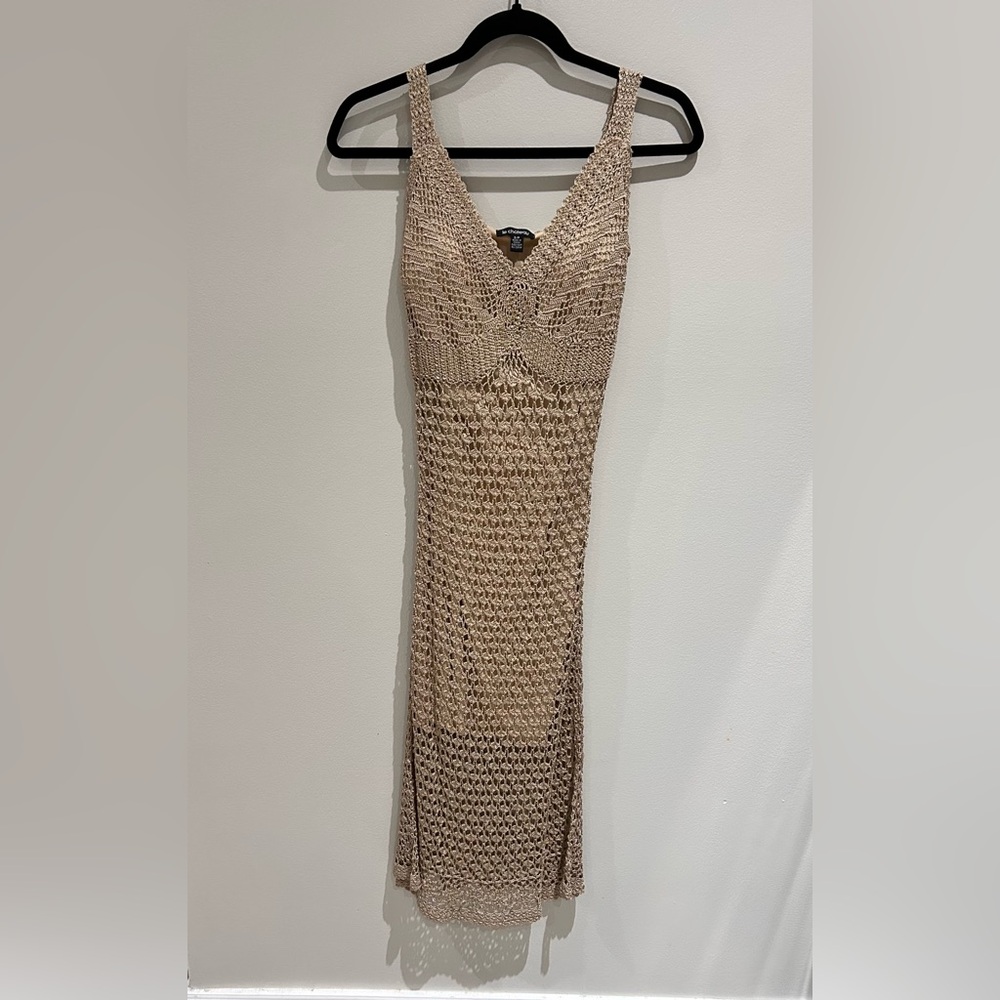 Le Chateau Sleeveless Crochet Midi Dress in Beige- Size S - Picture 3 of 10